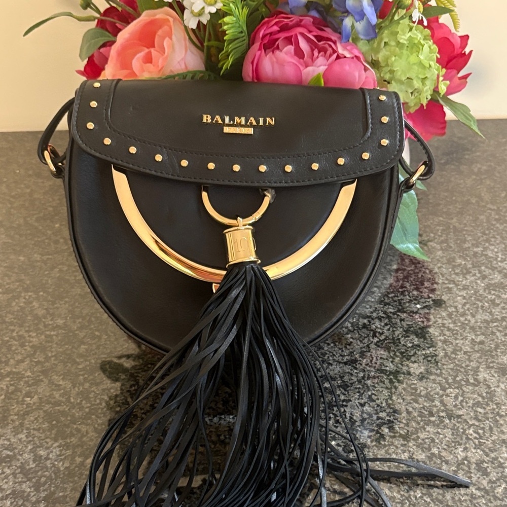Balmain Black and Gold Crossbody Bag